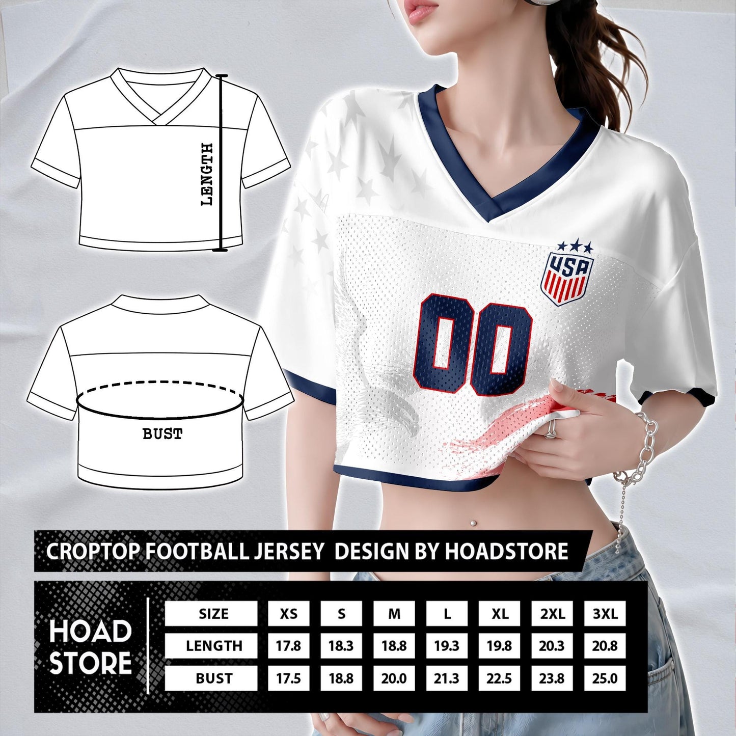 Custom USA Soccer Crop Top Jersey, Personalized Name Number Shirt, Football Fan Crop Tee, Bachelorette Party & Festival Outfit | GY56