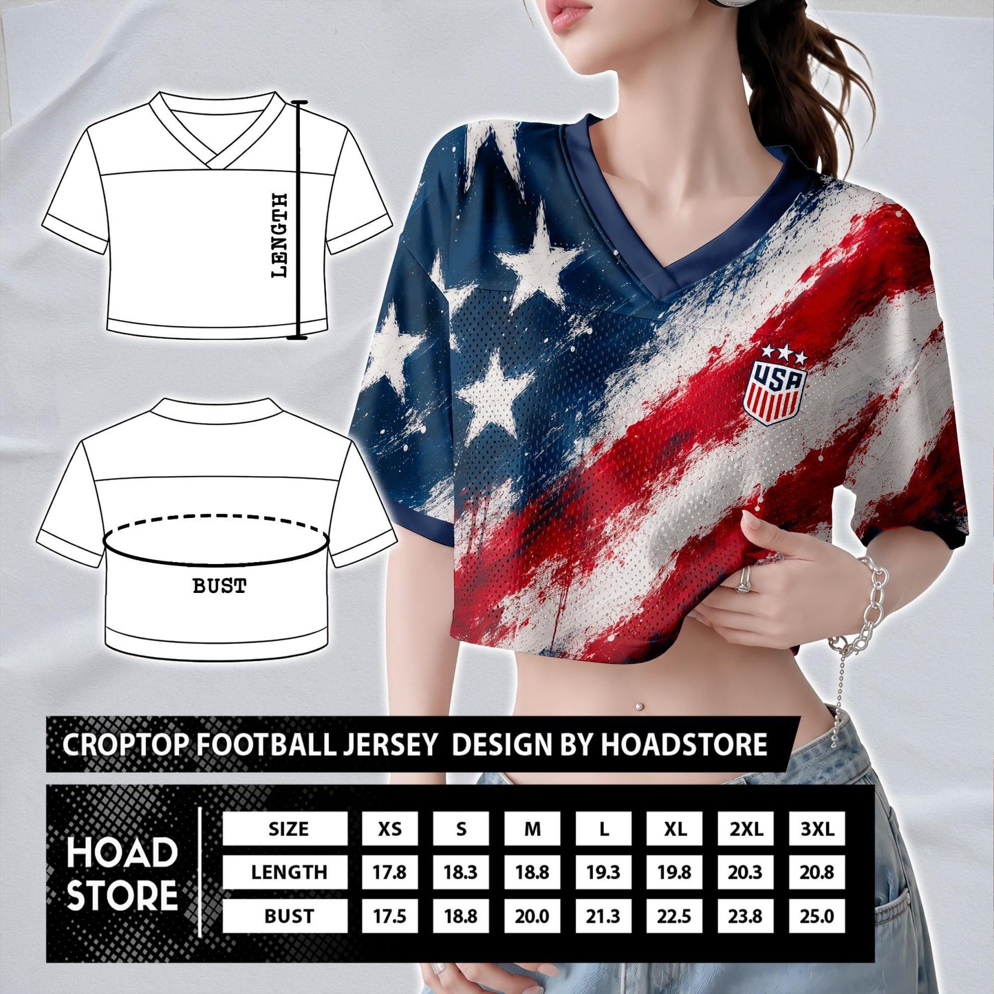 Custom USA Soccer Crop Top Jersey, Personalized Name Number Shirt, Football Fan Crop Tee, Bachelorette Party & Festival Outfit | MM35