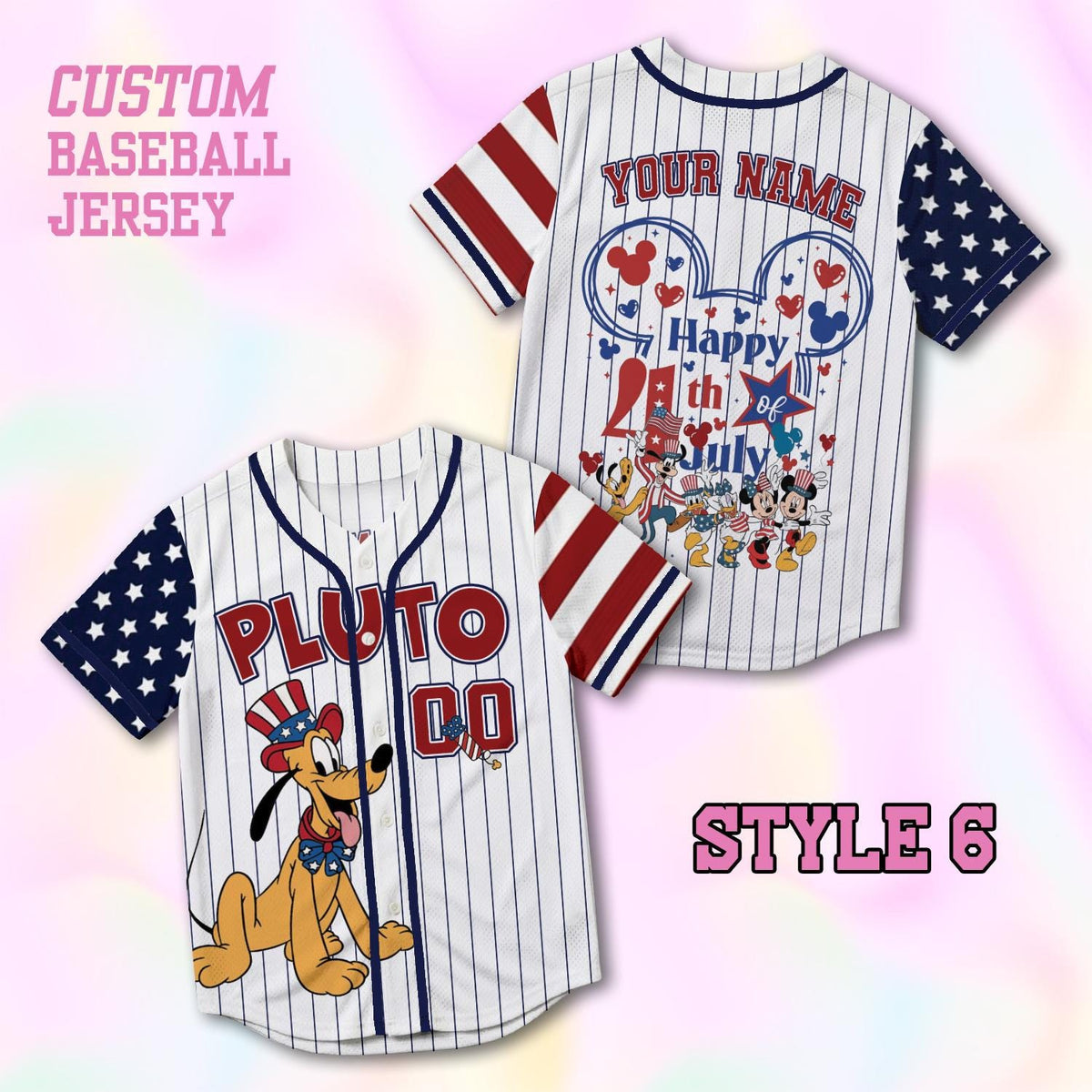 Custom 4th of July 250 Years Mickey Baseball Jersey, Personalized Disney America Family Matching Shirt, Disney World Trip 2026 Outfits | YJ29