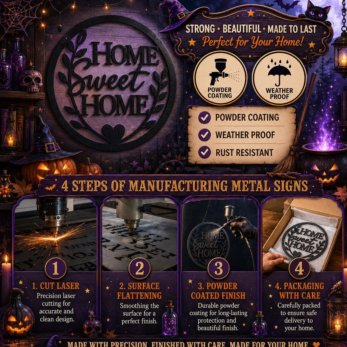 Halloween Mouse Ears Metal Sign | Spooky Moon Couple Wall Decor | Pumpkin Halloween Door Hanger | Gothic Metal Wall Art, Haunted House Decor