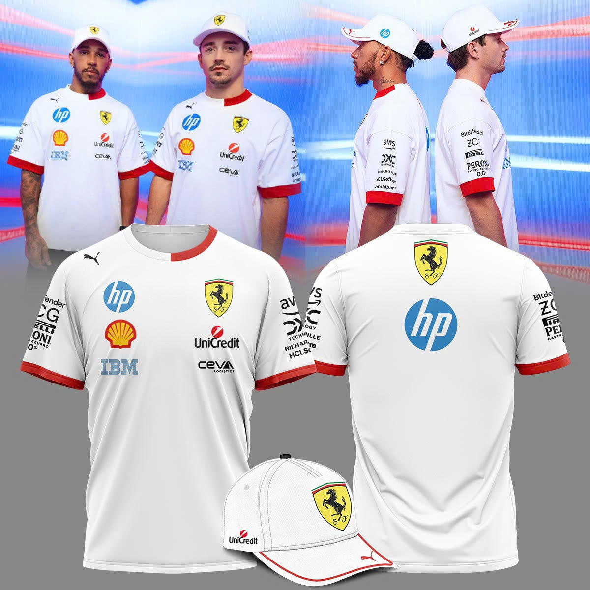 __Ferrari Lewis Hamilton,Charles Leclerc shirt 2025. | OB37