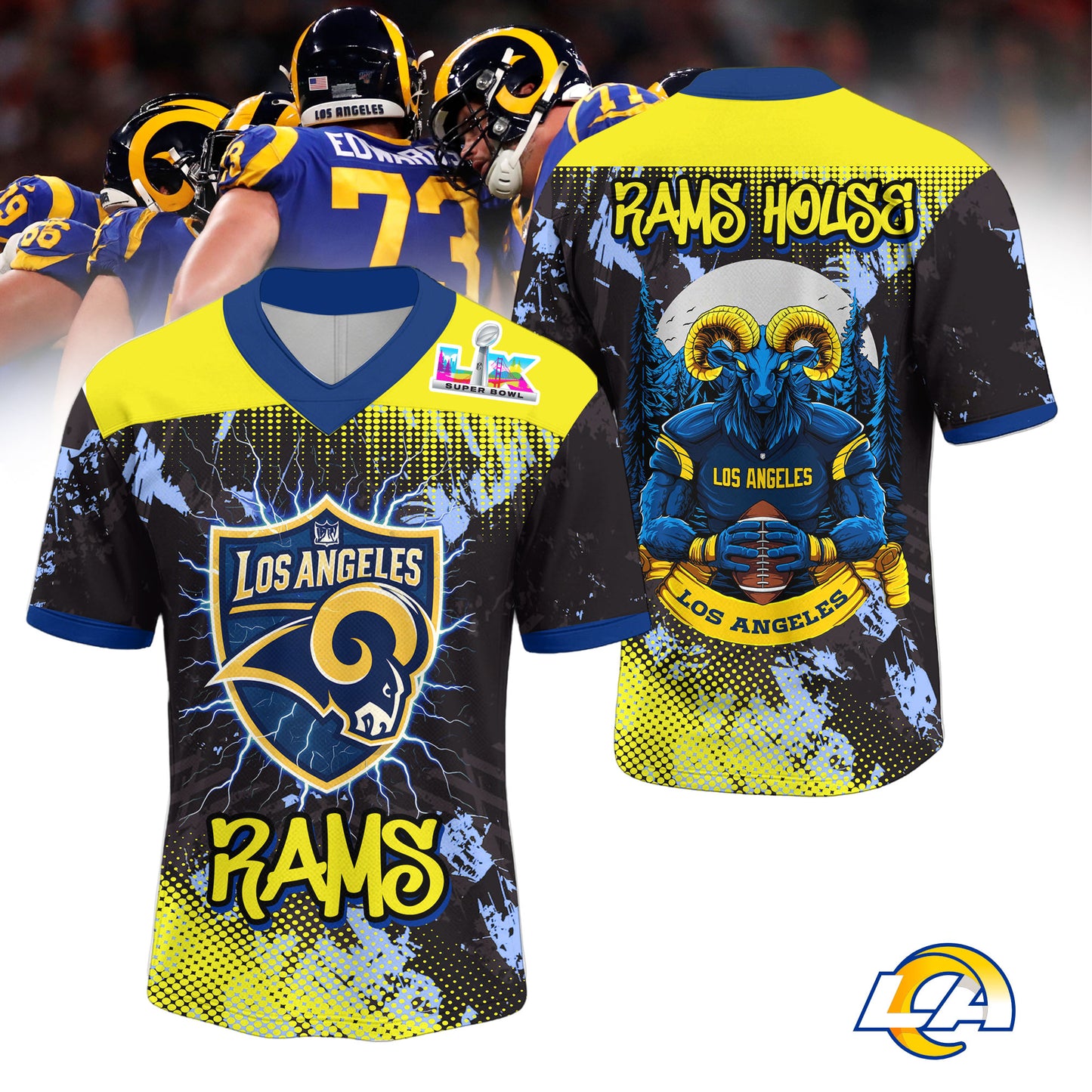 Los Angeles Rams | Premium Rams House V-neck Baseball Jersey HY | UK64