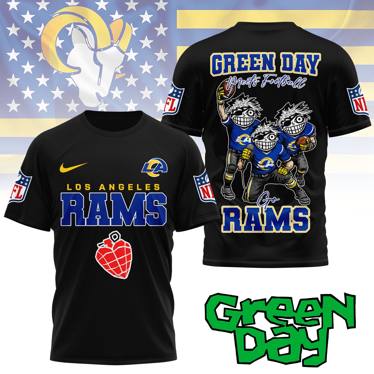 Los Angeles Rams | Premium NFL Green Day Fan 3D Shirt NY | SF26