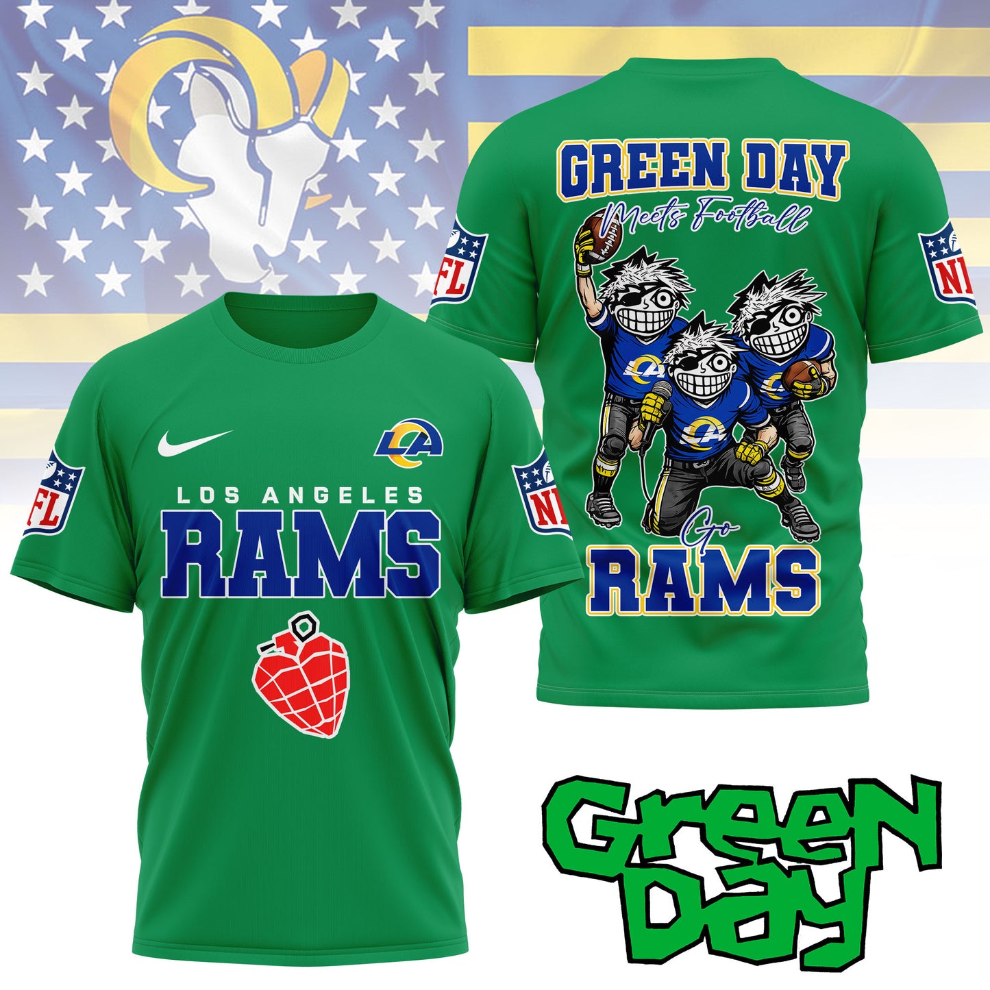 Los Angeles Rams | Premium NFL Green Day Fan 3D Shirt NY | SF26