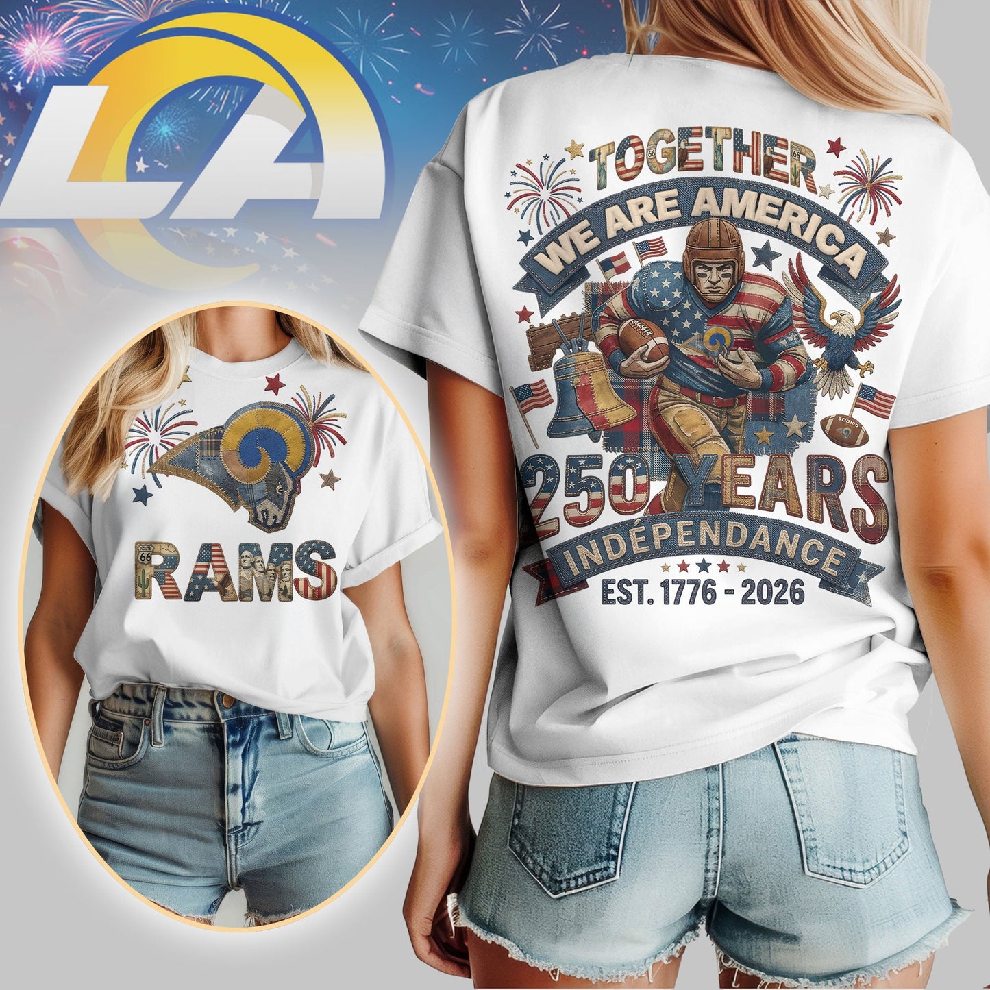 Los Angeles Rams | Premium NFL 250th Anniversary Of America Patchwork Women Shirt | TF74