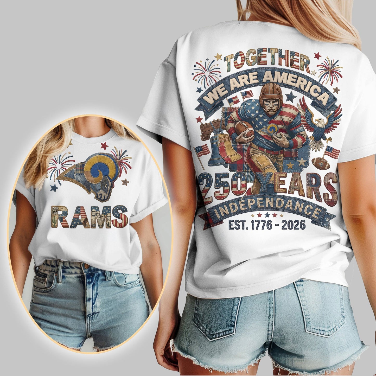 Los Angeles Rams | Premium NFL 250th Anniversary Of America Patchwork Women Shirt | TF74