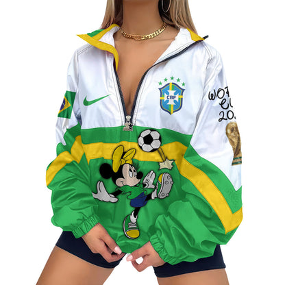 Brazil | Premium Global Football Fever V-Neck Zipper Sweatshirt Jackets NTH1 | YL97