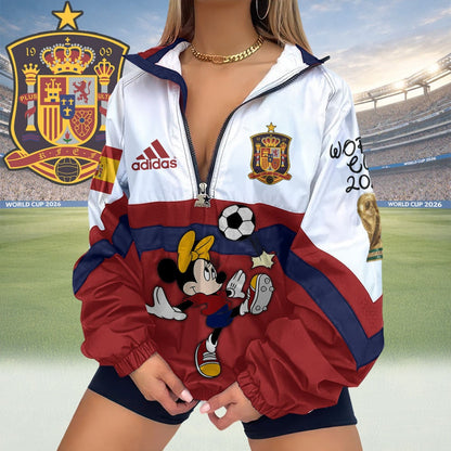Spain | Premium Global Football Fever V-Neck Zipper Sweatshirt Jackets NTH1 | DN43