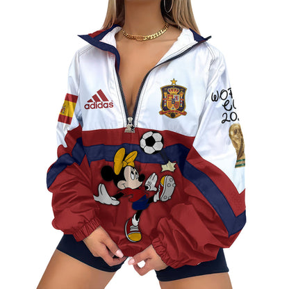 Spain | Premium Global Football Fever V-Neck Zipper Sweatshirt Jackets NTH1 | DN43