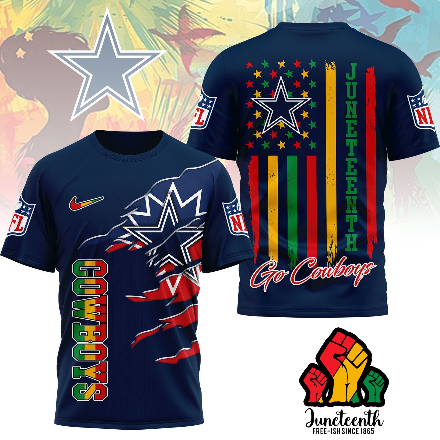 Dallas Cowboys | Premium NFL Juneteenth Freedom 3D Shirt | XA56
