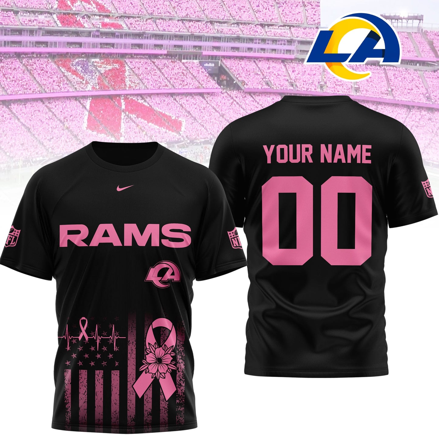 Los Angeles Rams | Premium NFL Breast Cancer Awareness 3D Shirt NTH1 | WN76
