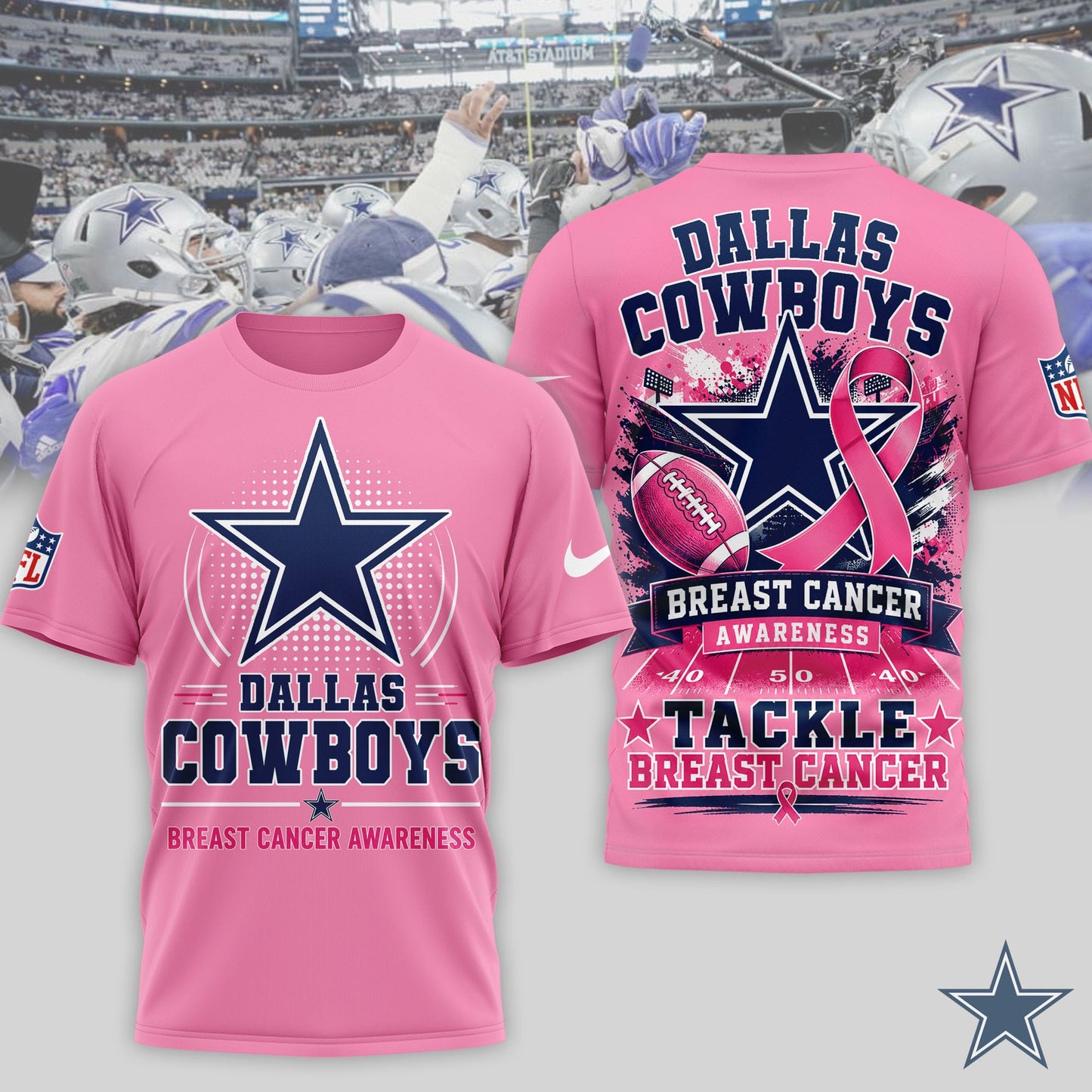 Dallas Cowboys | Premium NFL Tackle Breast Cancer Awareness 3D Shirt NTH1 | WO27