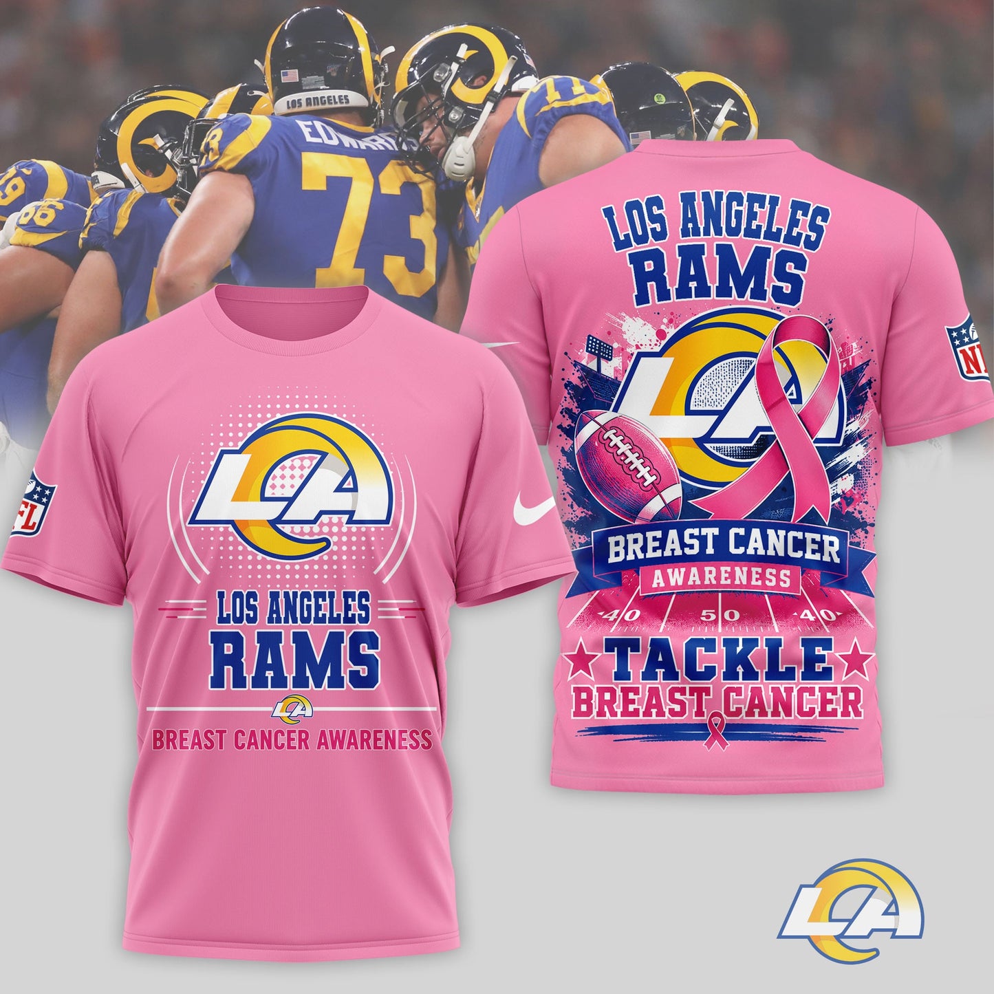 Los Angeles Rams | Premium NFL Tackle Breast Cancer Awareness 3D Shirt NTH1 | ML53