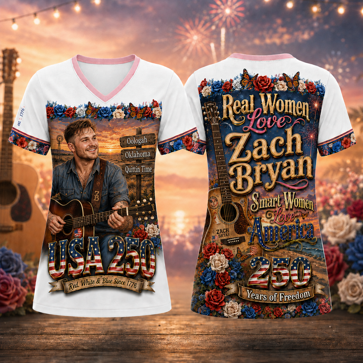 ZBR Premium Celebrate 250 Year of American V Neck Shirt BK | GU19
