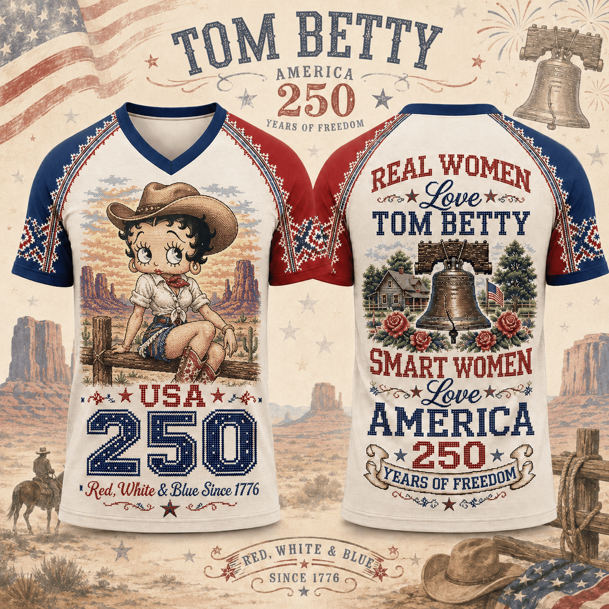 TPT Premium Celebrate 250 Year of American Vintage style V Neck Shirt BK | BM11