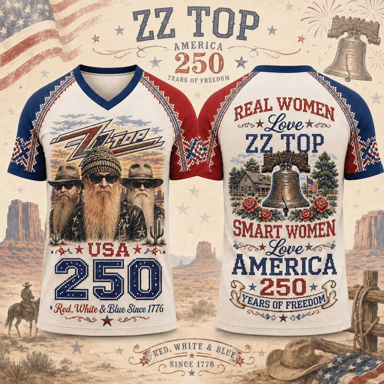 ZZT Premium Celebrate 250 Year of American Vintage style V Neck Shirt BK | AR42