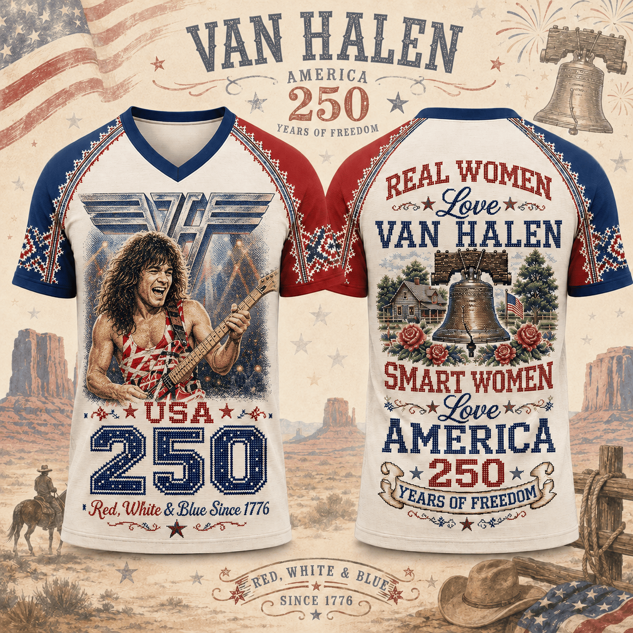 VHL Premium Celebrate 250 Year of American Vintage style V Neck Shirt BK | TL30