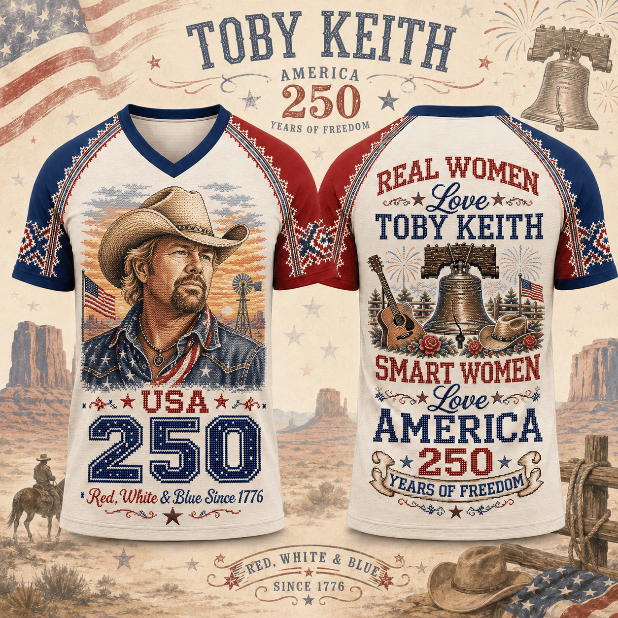 TBKH Premium Celebrate 250 Year of American Vintage style V Neck Shirt BK | NZ33
