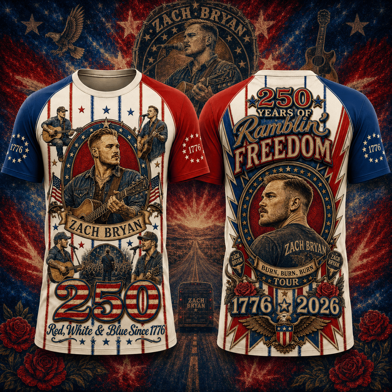 ZBR Premium Country Music America 250 Years Of Freedom 3D T-Shirt | TE28