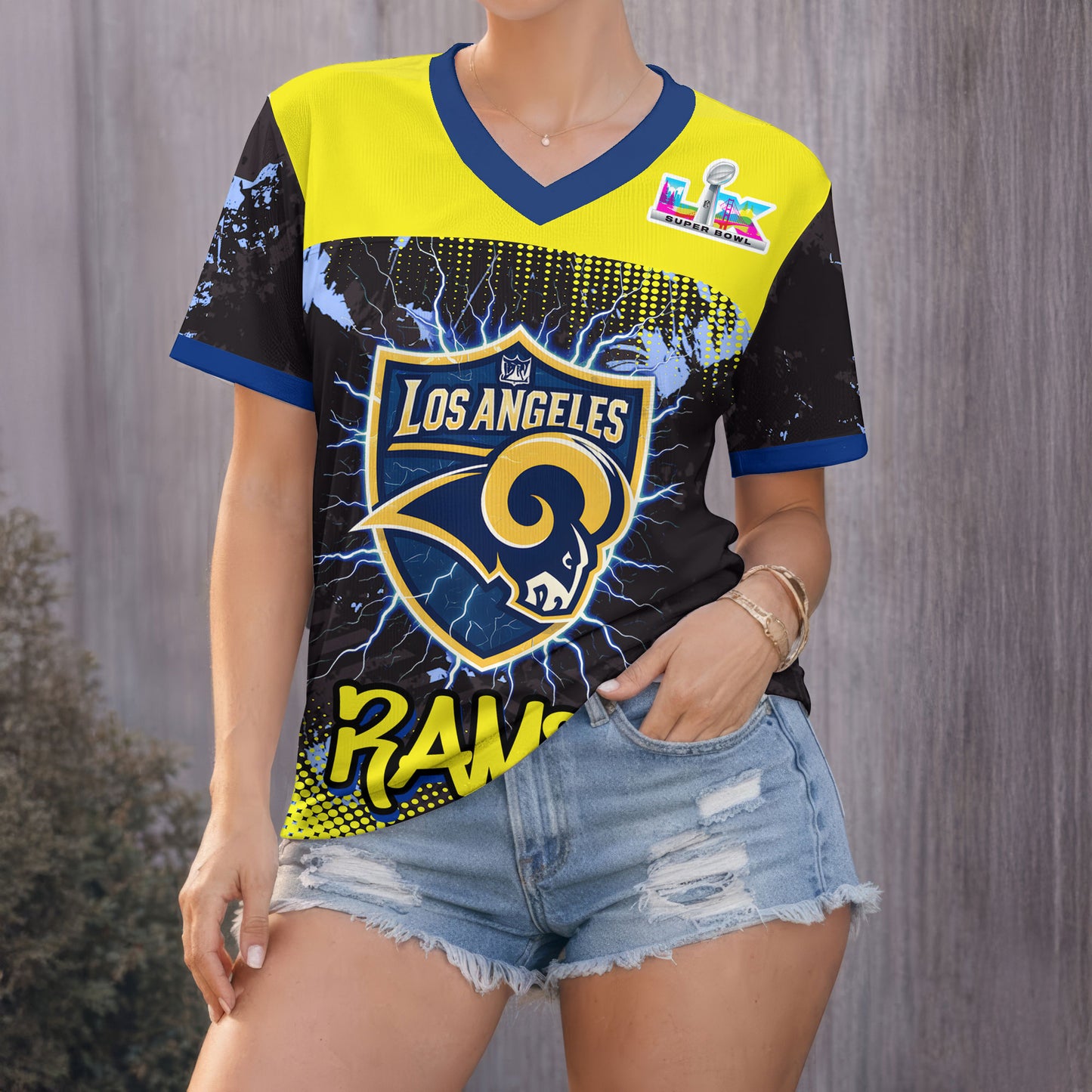 Los Angeles Rams | Premium Rams House V-neck Baseball Jersey HY | UK64