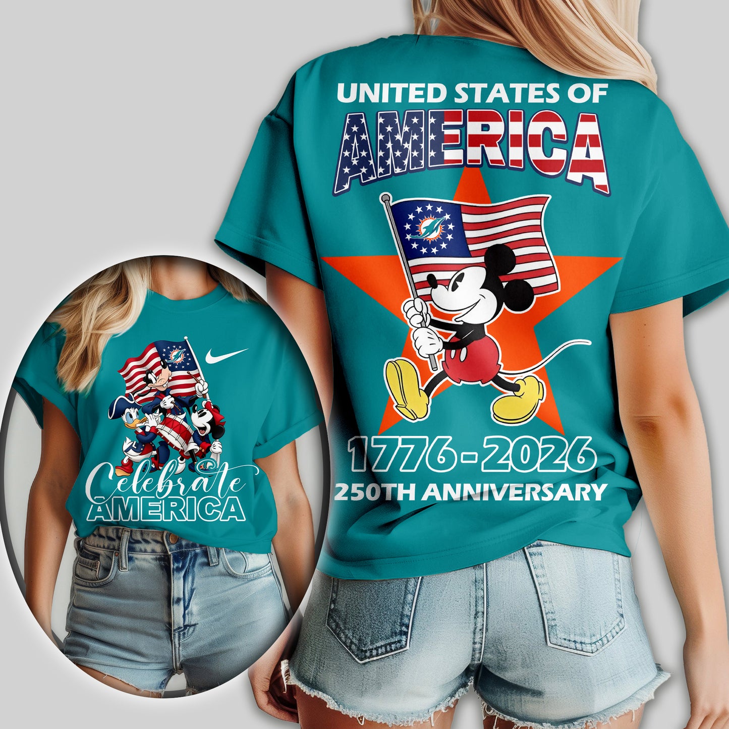 Miami Dolphins | Premium NFL Mickey Celebrate America Women Shirt | NV67
