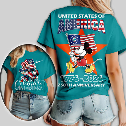 Miami Dolphins | Premium NFL Mickey Celebrate America Women Shirt | NV67