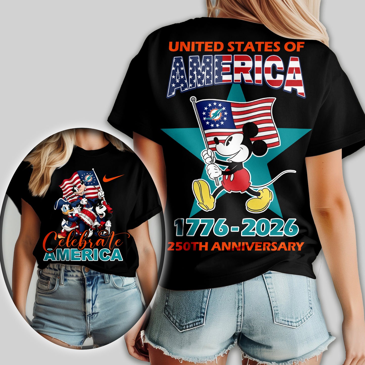 Miami Dolphins | Premium NFL Mickey Celebrate America Women Shirt | NV67