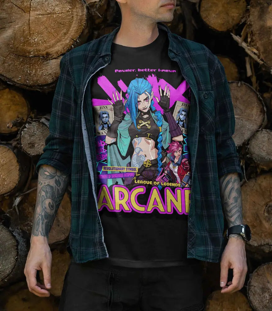 Jinx Arcane T-Shirt Japanese Anime Cartoon Gift T-Shirt All Size 87
