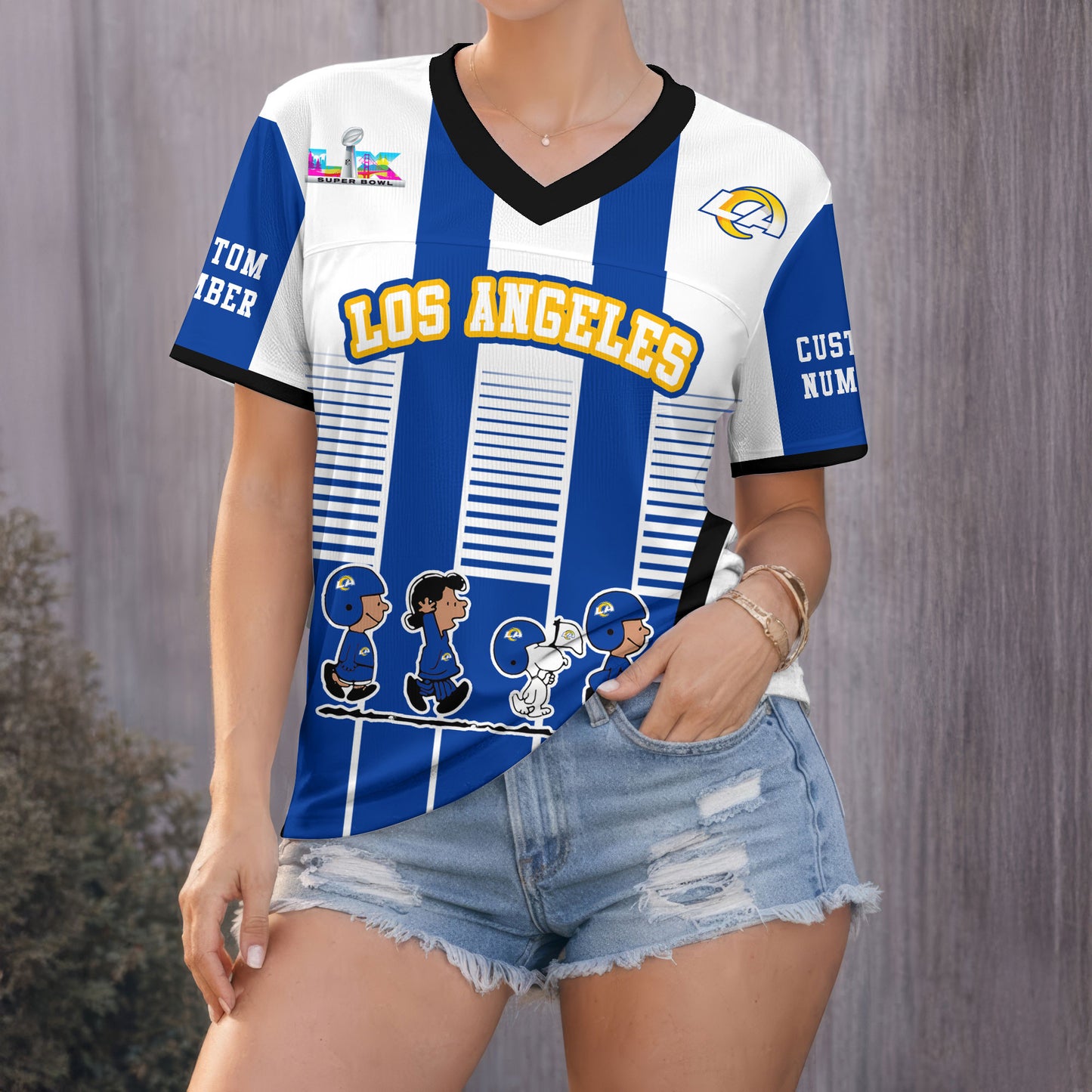 Los Angeles Rams | Premium Super Bowl x Peanut V-neck Baseball Jersey | WJ78