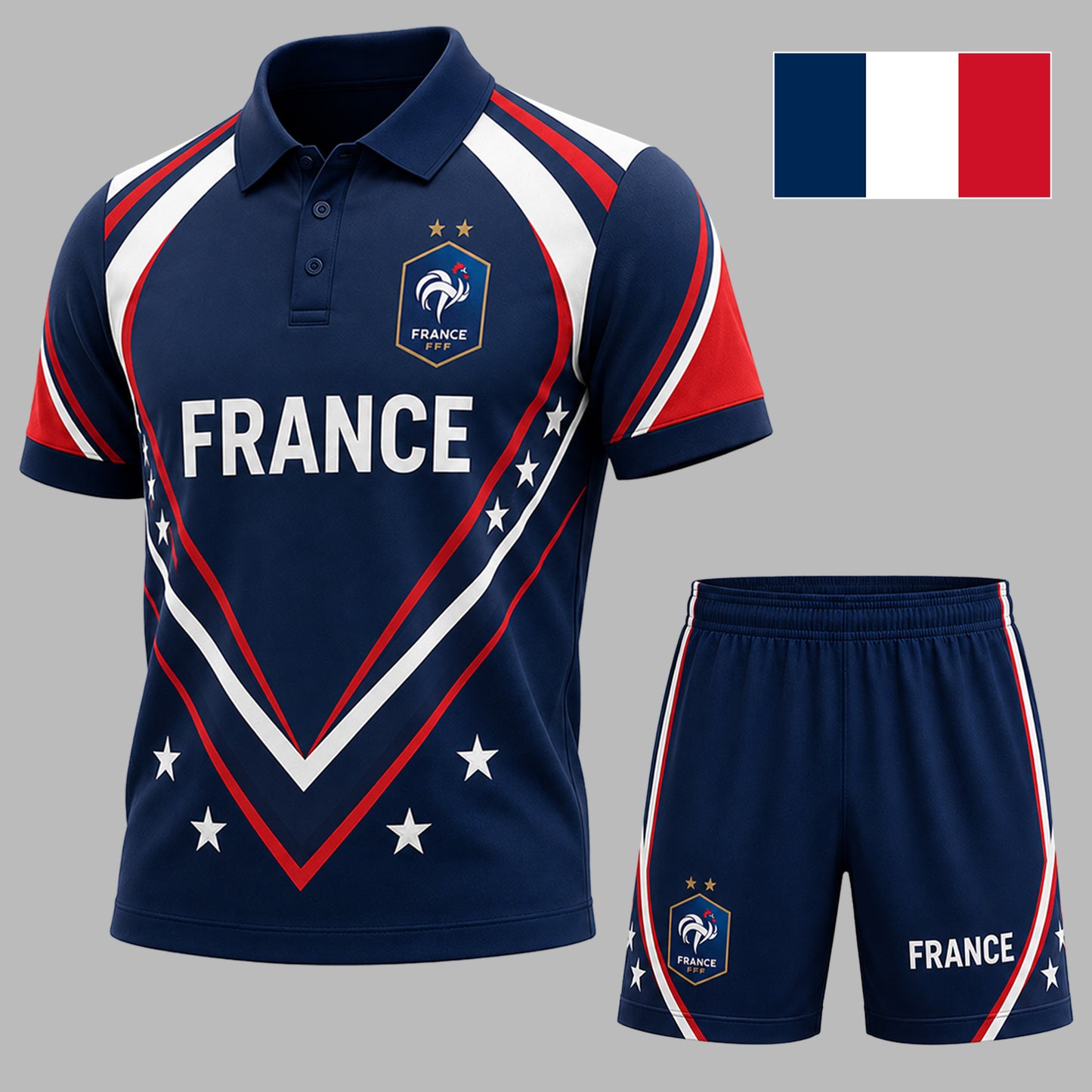 France - Premium WC26 National Pride Performance Polo & Shorts Set TD | IN93