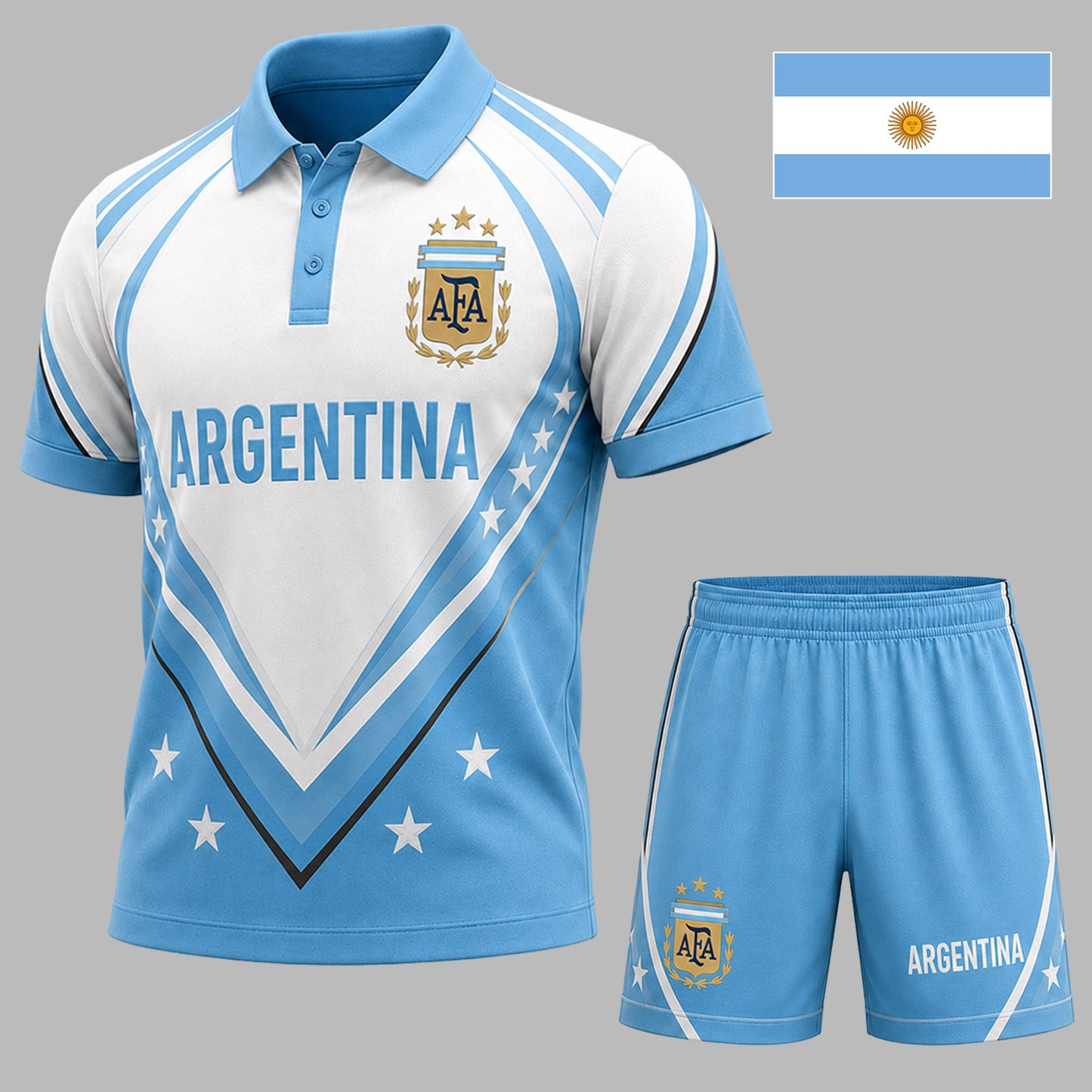Argentina | Premium WC26 National Pride Performance Polo & Shorts Set TD | UW84