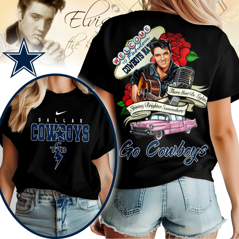 Dallas Cowboys | Premium NFL Elvis Presley Rose Women Shirt | OL78