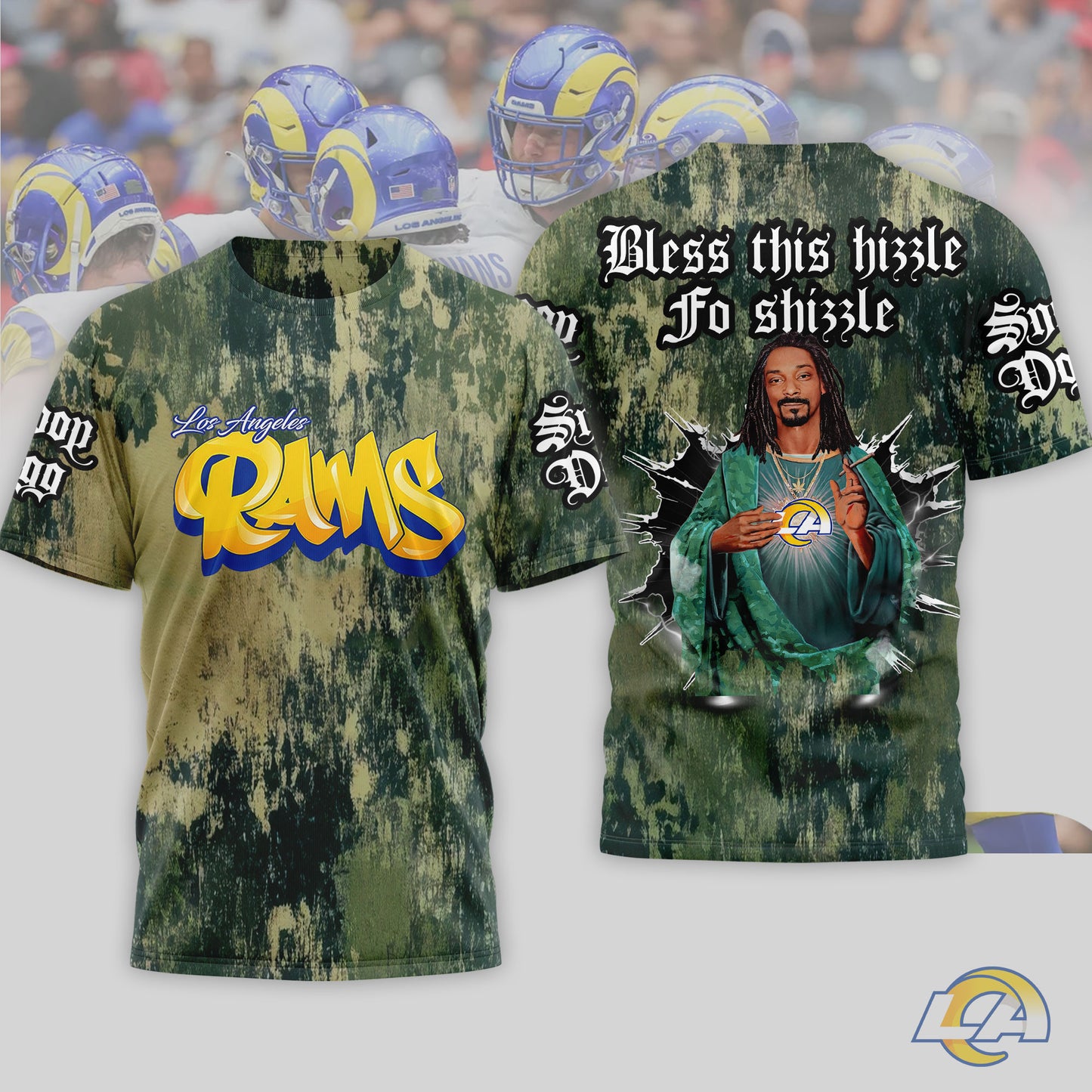 Los Angeles Rams | Premium NFL Snoop Dogg Bless this hizzle fo shizzle 3D Shirt | LO67