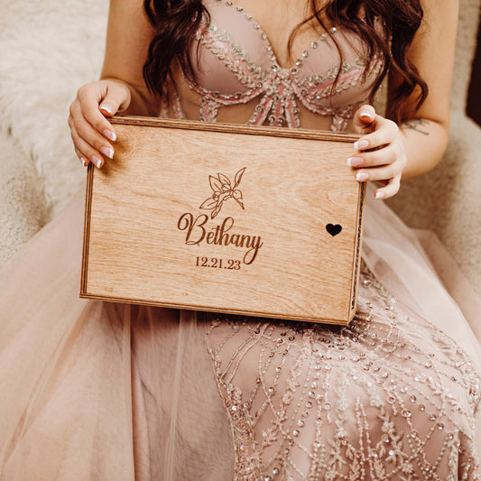 Personalized Wooden Keepsake Box: Custom Wedding Memory Box