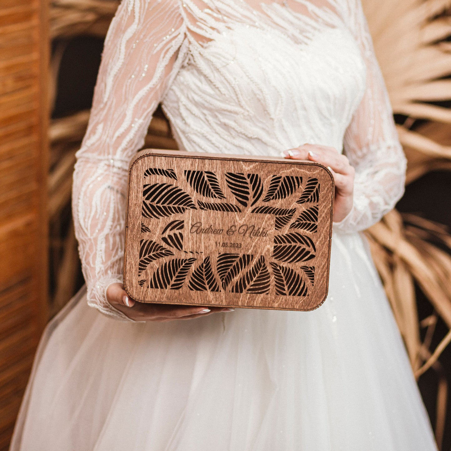 Personalized Wooden Wedding Card Box: Engraved Modern Rustic Reception Decor