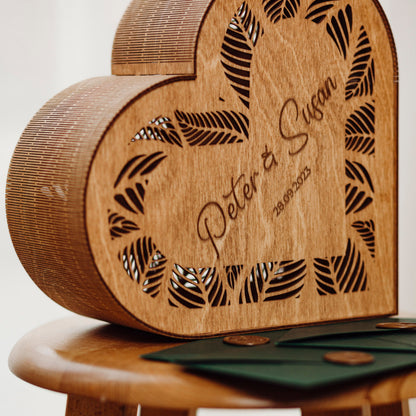 Rustic Heart Wedding Card Box: Engraved Wooden Keepsake