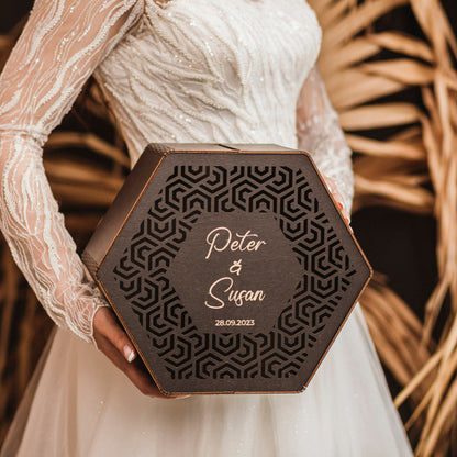 Rustic Wedding Card Box: Engraved Wooden Keepsake, Personalized Custom Engagement Gift for Couple