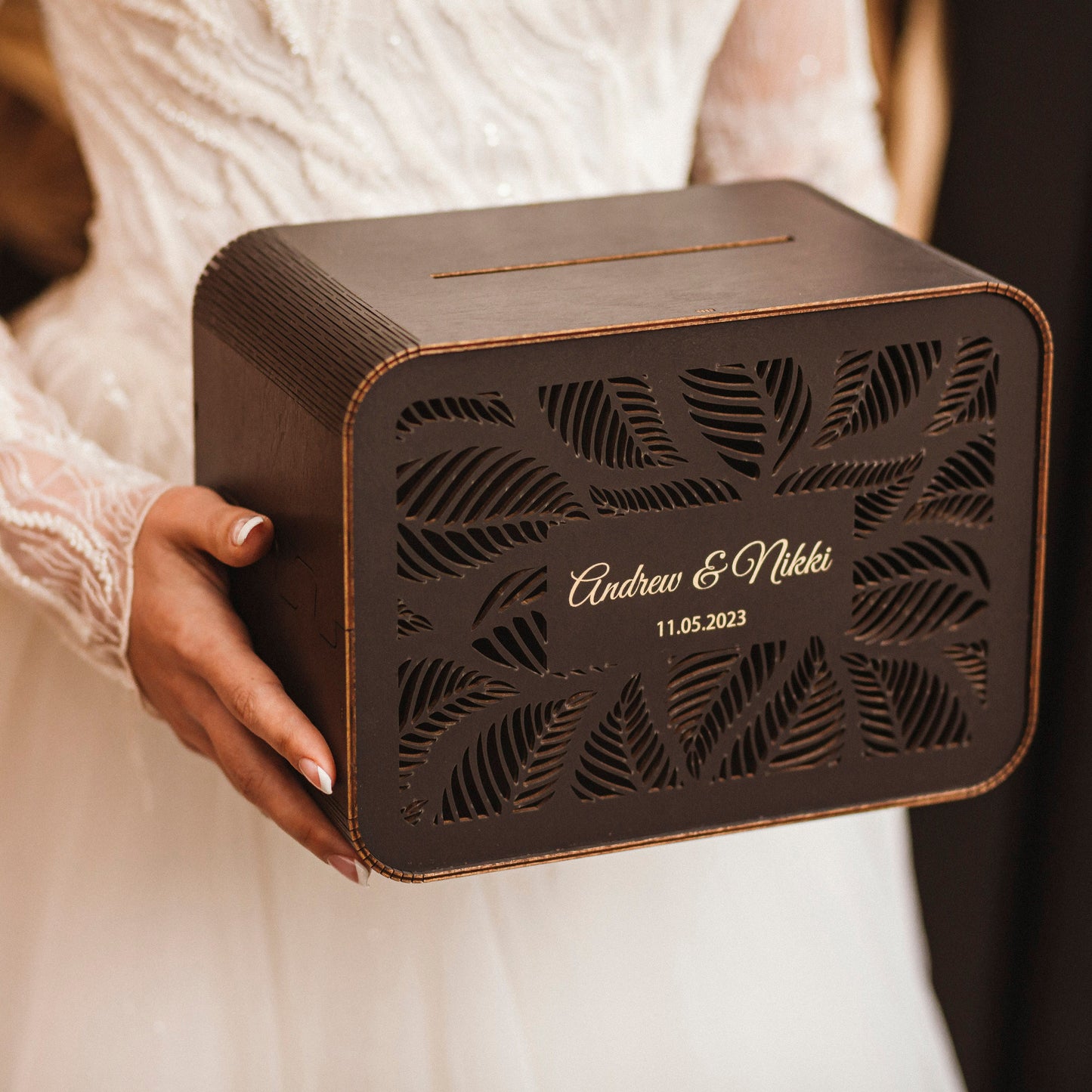 Personalized Wedding Card Box: Rustic Wooden Cards & Gifts Keepsake, Engagement Gift for Couple