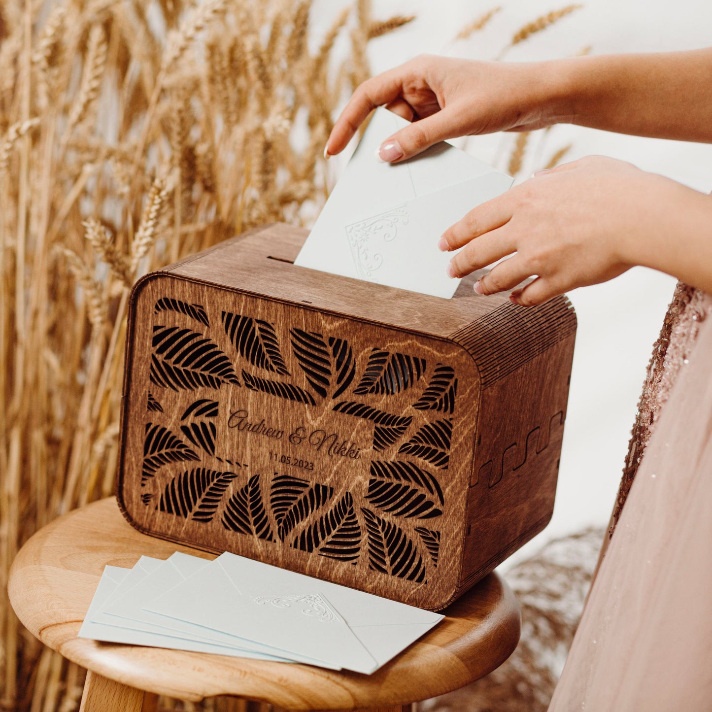 Personalized Wedding Card Box: Rustic Wooden Cards & Gifts Keepsake, Engagement Gift for Couple
