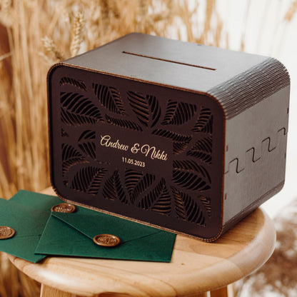 Personalized Wooden Wedding Card Box: Engraved Modern Rustic Reception Decor