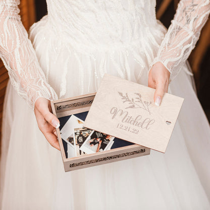 Engraved Wooden Memory Box: Personalized Wedding Keepsake Gift