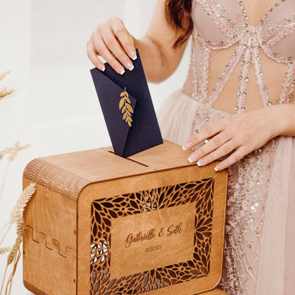 Personalized Wooden Wedding Card Box with Slot: Rustic Decor