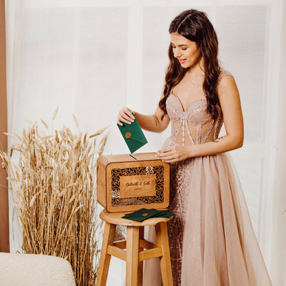 Personalized Wedding Card Box: Rustic Wooden Cards & Gifts Keepsake, Engagement Gift for Couple