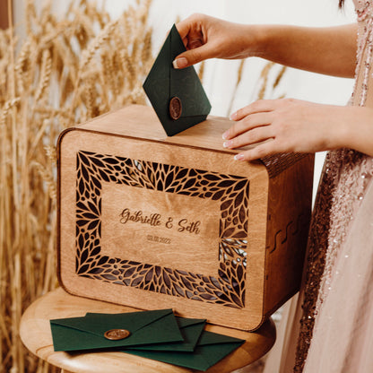 Personalized Wooden Wedding Card Box: Engraved Modern Rustic Reception Decor