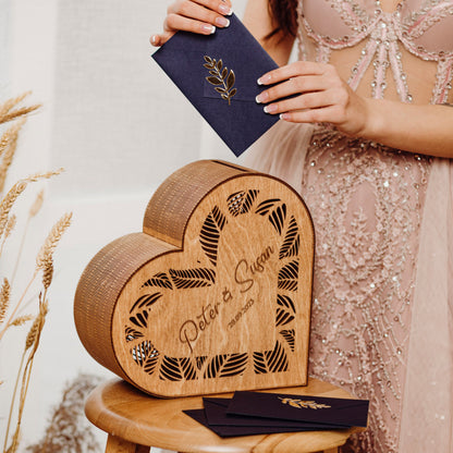 Rustic Heart Wedding Card Box: Engraved Wooden Keepsake