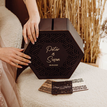 Personalized Wooden Wedding Card Box: Rustic Leaf Design