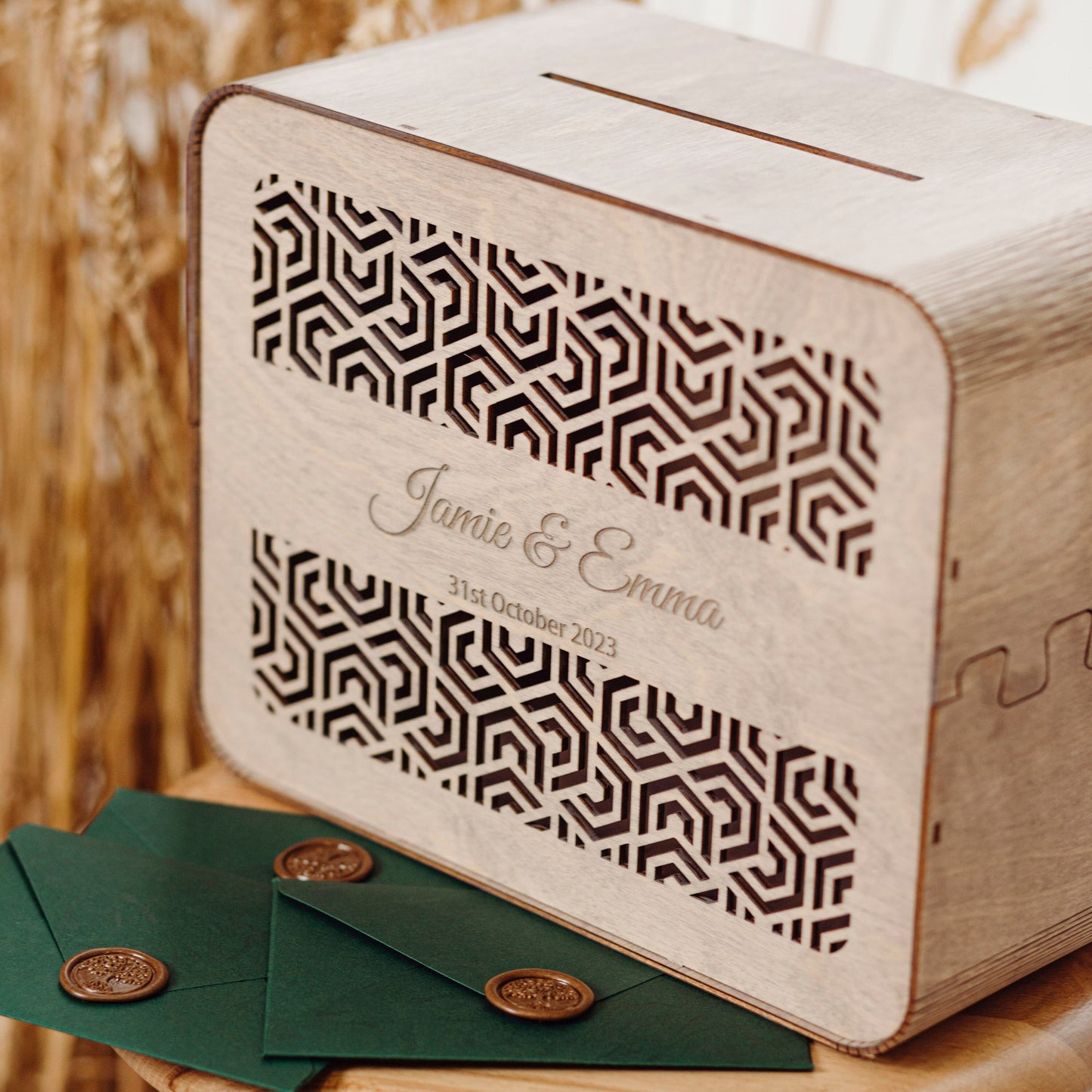 Personalized Wedding Card Box: Rustic Wooden Cards & Gifts Keepsake, Engagement Gift for Couple