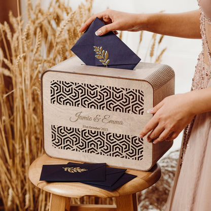 Personalized Wooden Wedding Card Box with Slot: Rustic Decor