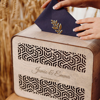 Personalized Wooden Wedding Card Box: Engraved Modern Rustic Reception Decor