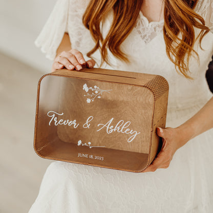 Personalized Wedding Card Box with Acrylic Glass: Boho Bridal Shower Decor